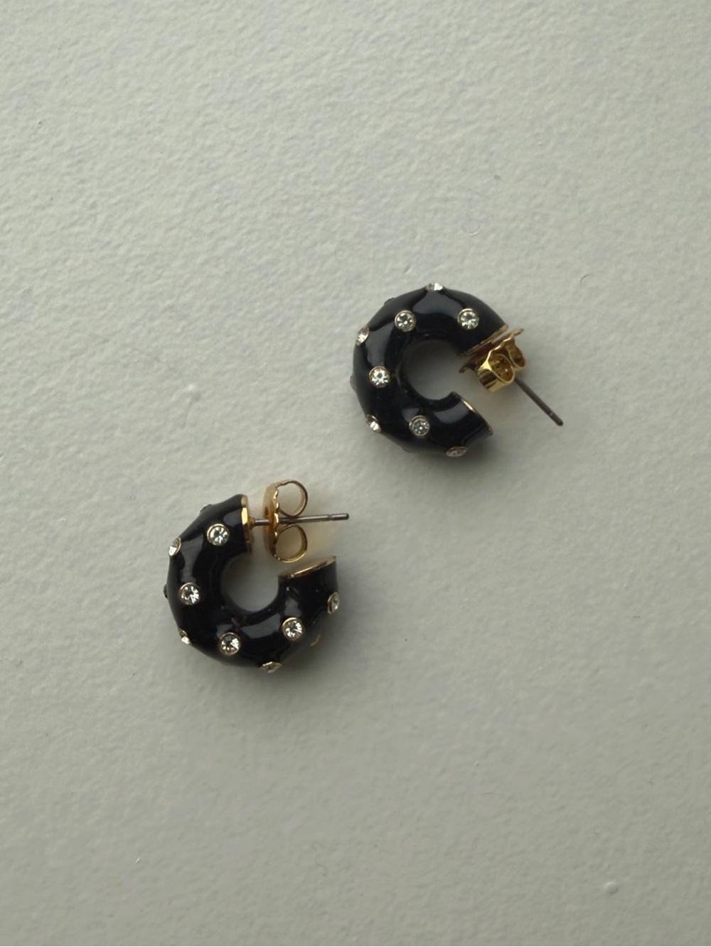 Roxanne Assoulin Gold-Accented Black Hoop Huggies Earrings with Crystals